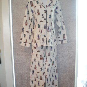 Darling NWT PJ Salvage White Flannel Pajamas w/Dogs French Bulldogs sz S